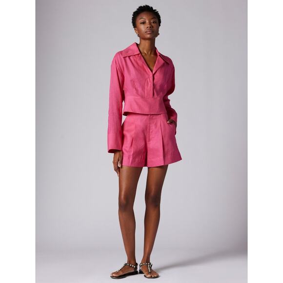 Equipment Sylvette Raspberry Sorbet Pink High Waist Linen Shorts Size 2 - Picture 2 of 11